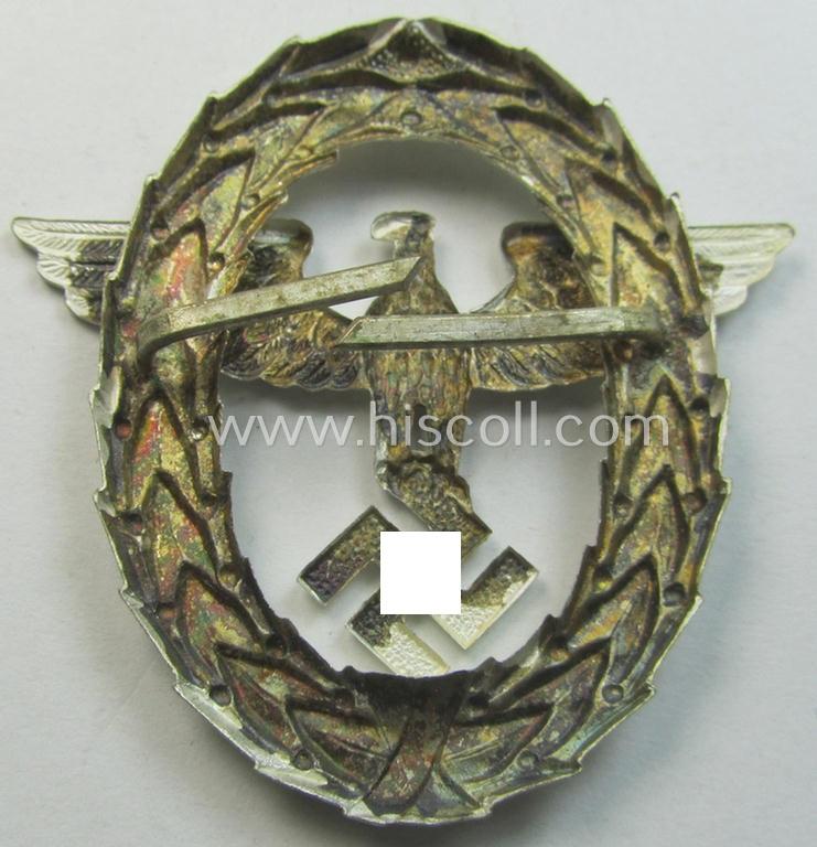 Early-period- and tarnished silvered 'Buntmetall'-based! - 'Polizei'- (ie. police) visor-cap eagle being a silver-coloured- and typical non-maker-marked example as was intended for usage on the various 'Polizei' (ie. police) visor-caps
