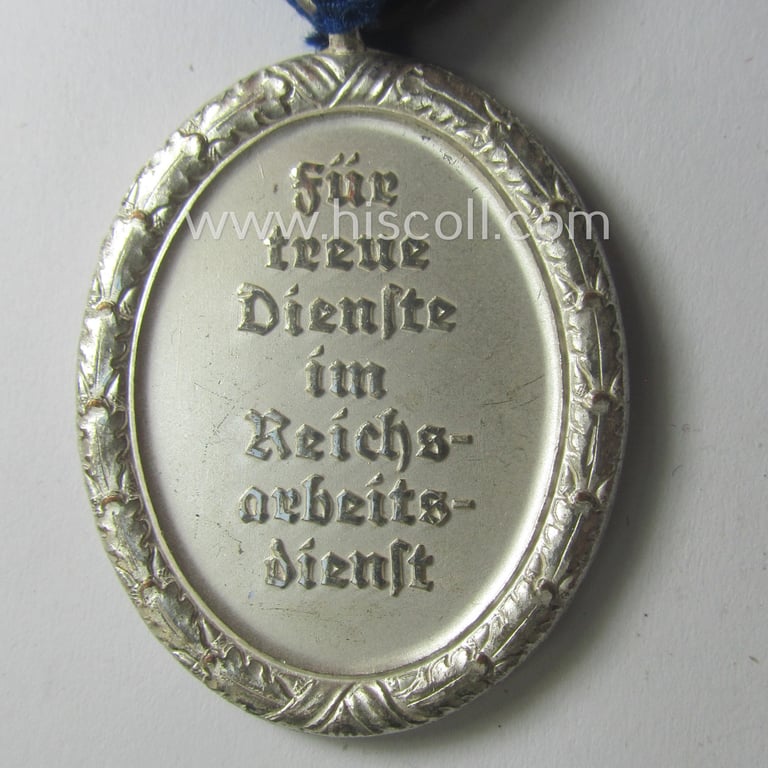 Superb, RAD (ie. 'Reichsarbeitsdienst') so-called: 'Dienstauszeichnung 3. Stufe für Männer' (as was intended for 12 years loyal-service) and that came mounted onto its period ribbon (ie. 'Bandabschnitt')