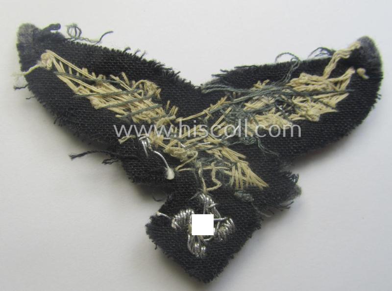 WH (Luftwaffe) officers'-pattern visor-cap-eagle (ie. 'Adler für LW-Offiziers-Schirmmütze') being a neatly hand-embroidered example of the: 'Extra Qualität' that comes in a moderately used- (ie. carefully cap-removed-), condition