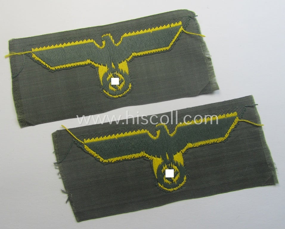 WH (Kriegsmarine o. Küsten-Artillerie) 'BeVo'-weave pattern side-cap-eagle onto a field-grey-coloured background