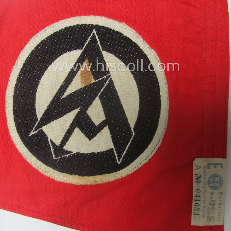 Attractive, SA- (ie. 'Sturmabteilungen'-) related car- (ie. bicycle-) flag (ie. 'Krad- oder Fahrrad-Fahne') being a very nicely preserved example that is (partly) executed in the neat 'BeVo'-weave pattern