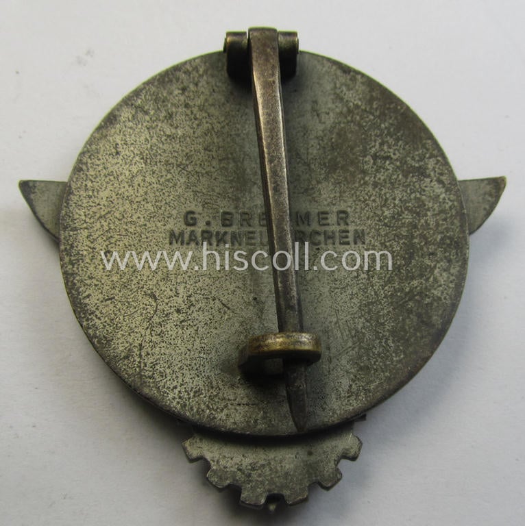 'Buntmetall'-based, 'HJ'- (ie. 'BDM'-) related so-called: 'Reichsberufswettkampf-Siegerabzeichen' (of the 2nd model) entitled: 'Gausieger 1939' and being a neatly maker- (ie.: 'G. Brehmer'-) marked example