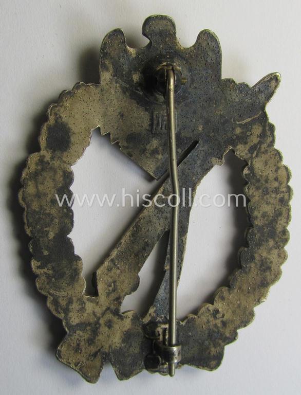 Attractive - and scarcely encountered! - WH (Heeres- ie. Waffen-SS) 'Infanterie-Sturmabzeichen in Silber' (or: silver-class IAB) being a neatly maker- (ie.'JFS'-) marked example that comes in a truly issued- ie. moderately worn, condition