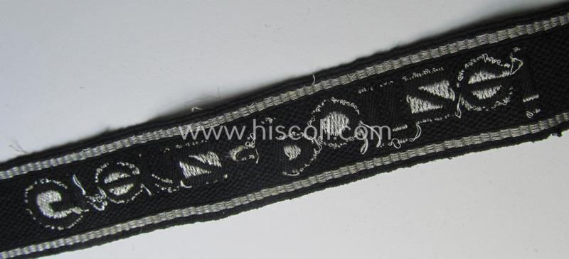 Attractive, officers'-type SS (ie. 'Sicherheitsdienst- o. SD'-) related cuff-title (ie. 'Ärmelstreifen') as executed in flat-wire 'BeVo'-weave-pattern (in Latin-styled script) for an officer who served within the: 'Grenzpolizei'