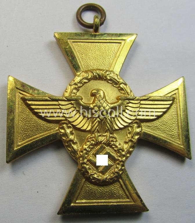 Superb, golden-class 'Polizei-Dienstauszeichnung 1. Stufe' (or: police loyal-service medal first-class) that comes with its accompanying (and scarcely seen!) ribbon (ie. 'Bandabschnitt')