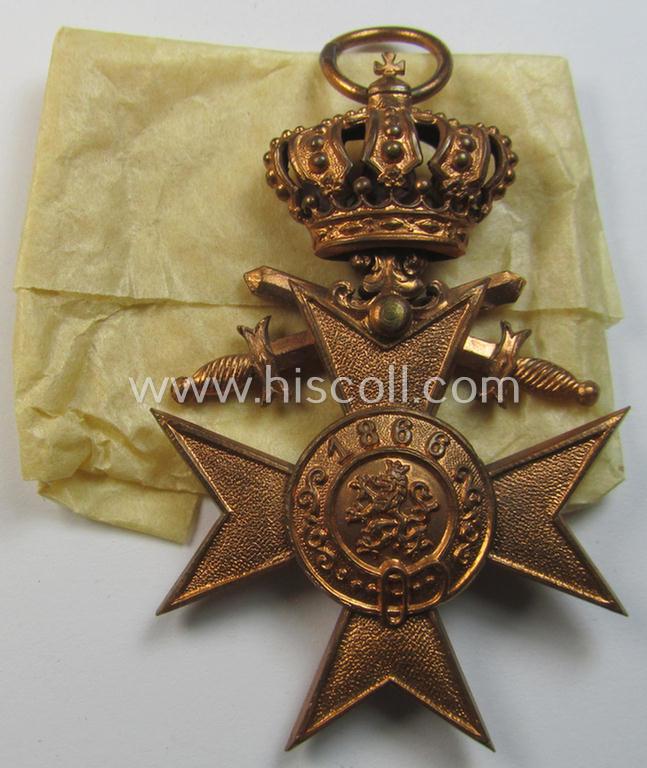 Attractive - and simply never used! - (pre)WWI-period: 'Bayern Militär-Verdienstkreuz 3. Klasse mit der Krone u. Schwertern' being a very nicely preserved example that came still packed in its piece of thin-shaped 'wrapping-paper' as found