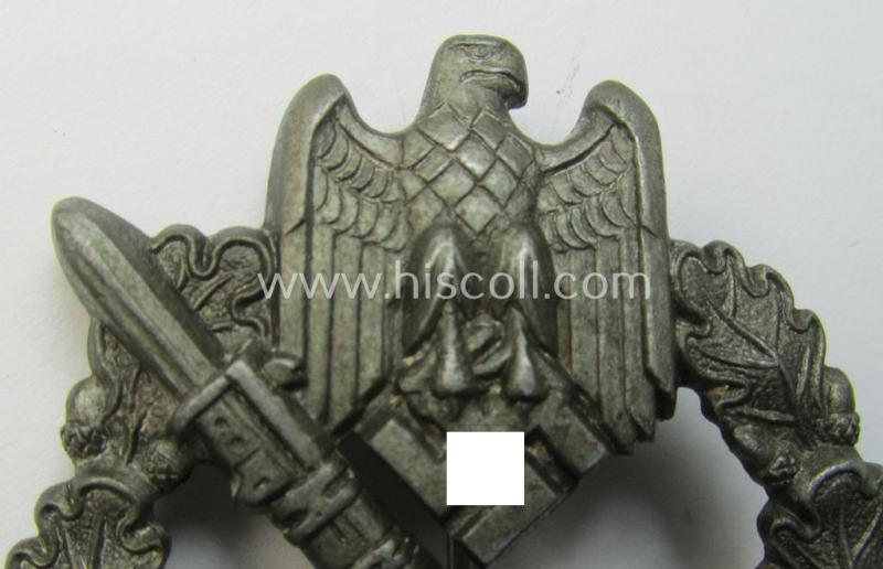 Attractive - and detailed! - 'Infanterie Sturmabzeichen in Bronze' (or: bronze-class infantry assault-badge ie. IAB) being a maker- (ie. 'S.H.u.C.o. 41'-) marked example as executed in bronze-toned, zinc-based metal (ie. 'Feinzink')