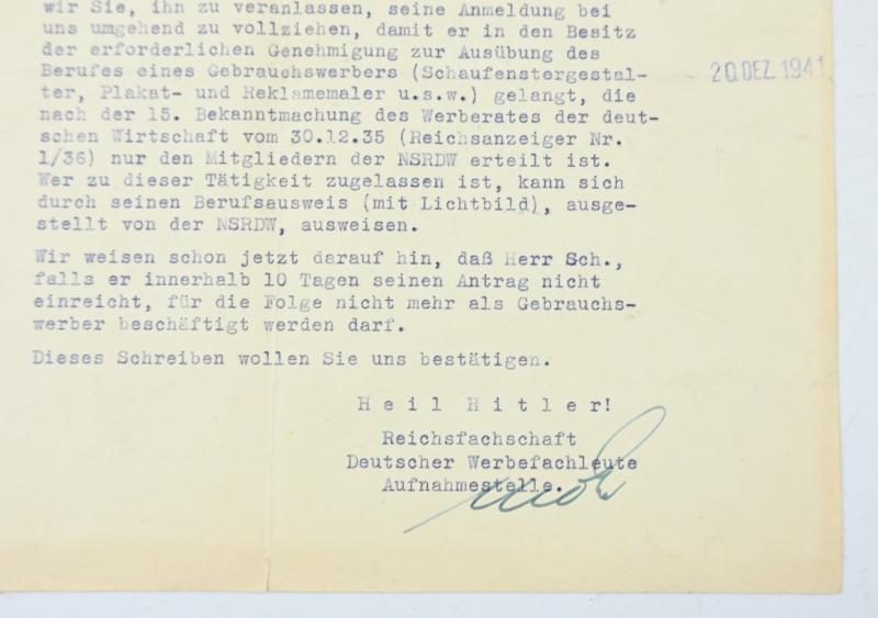 German Third Reich NSRDW Member Note