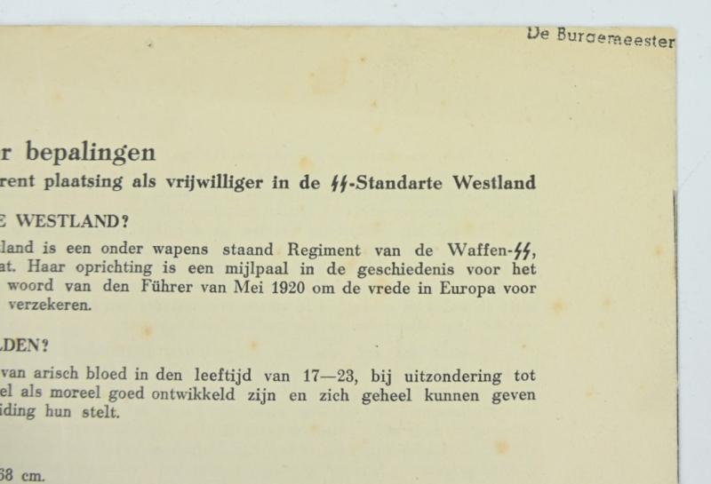 Dutch Waffen-SS Recruitment Flyer 'Westland'