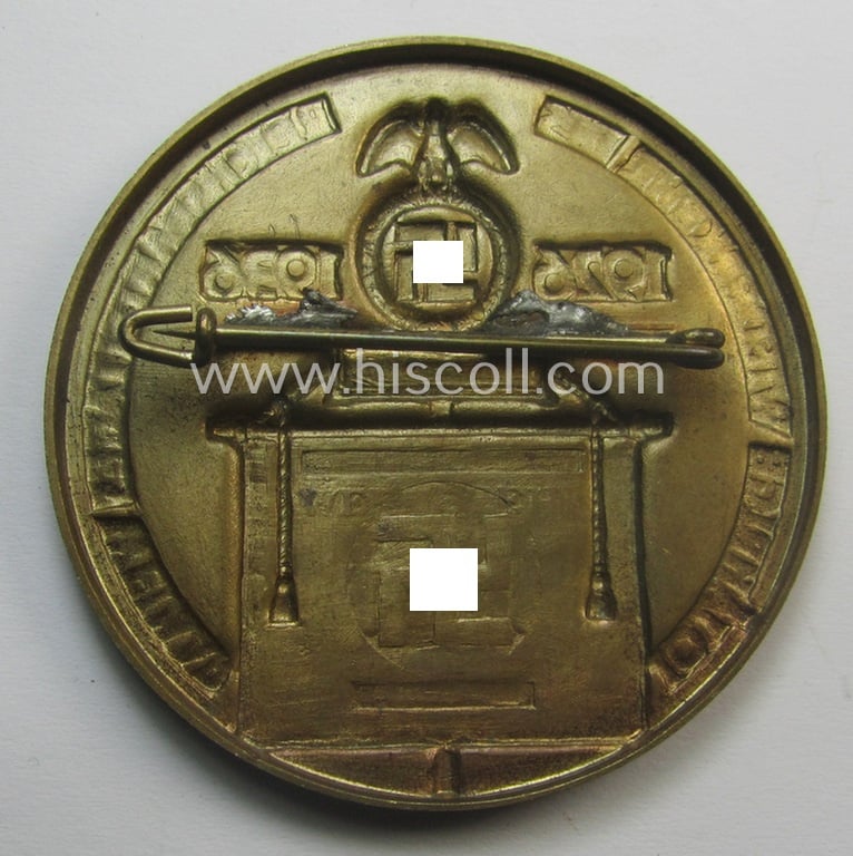 Attractive, commemorative N.S.D.A.P.-related 'tinnie', being a maker- (ie. 'Wernstein'-) marked example, depicting the: 'Deutschland Erwache'-banner surrounded by the text: '10 jährige Wiederkehr des Reichsparteitages Weimar 1926 -1936'