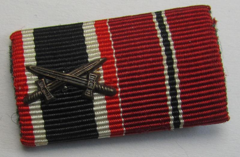 Two-pieced, WWII-period ribbon-bar (ie. 'Feld- o. Bandspange') as was intended for the combination: 'KvK II. Klasse mit Schwertern' and/or: 'Ost'-medal (ie. 'Medaille Winterschlacht im Osten 1941-42')