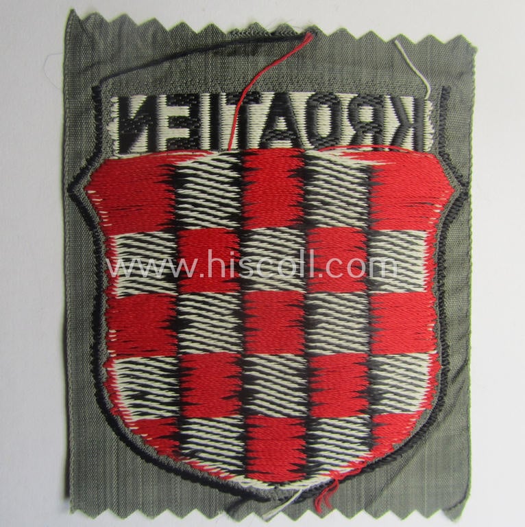 Superb, 'BeVo'-type armshield entitled: 'Kroatien' (being a 'virtually mint- ie. unissued' example as was specifically intended for a volunteer who served within the 'Deutsche Wehrmacht' ie. within the 'Kroatischer Legion')