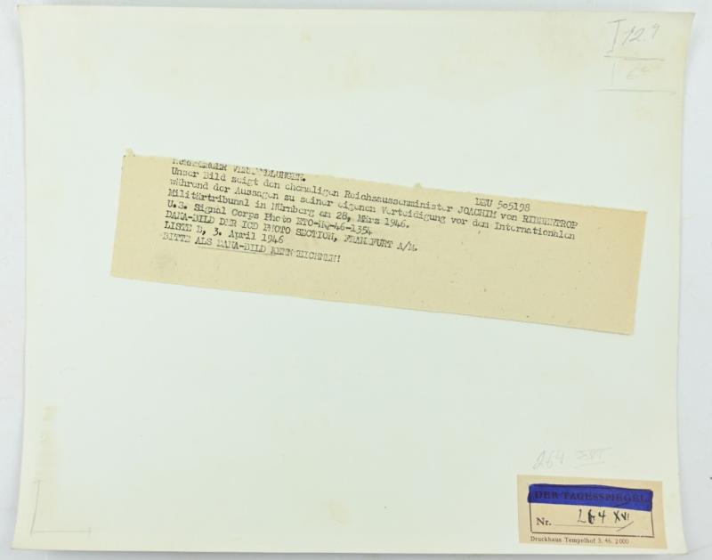 Allied Nuremberg War Trails Picture 'Joachim von Ribbentrop'