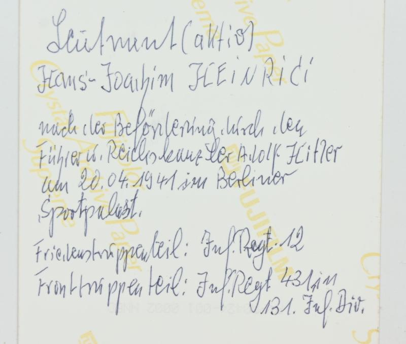 Signature of Wehrmacht Heer KC Recipient 'Hans-Joachim Heinrici'