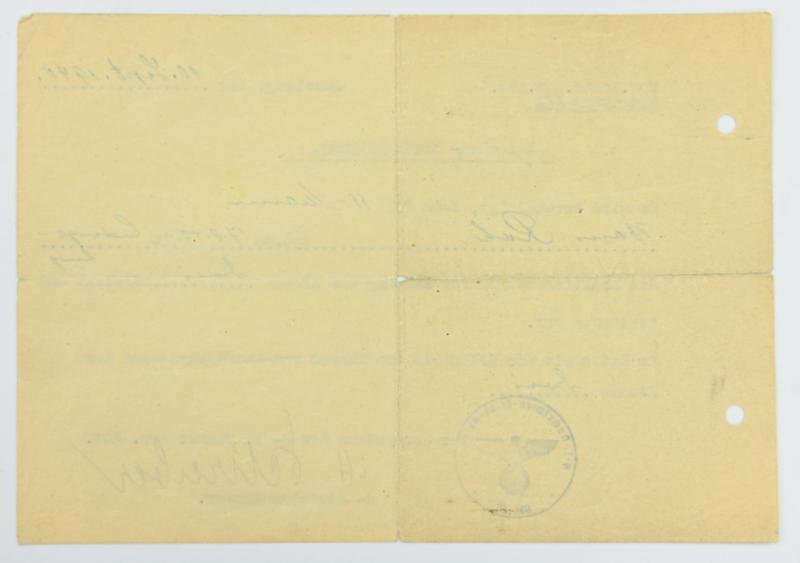 SS-Totenkopf Drivers License Certificate KFZ