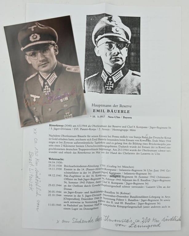 Signature of Wehrmacht Heer KC Recipient 'Emil Bauerle'