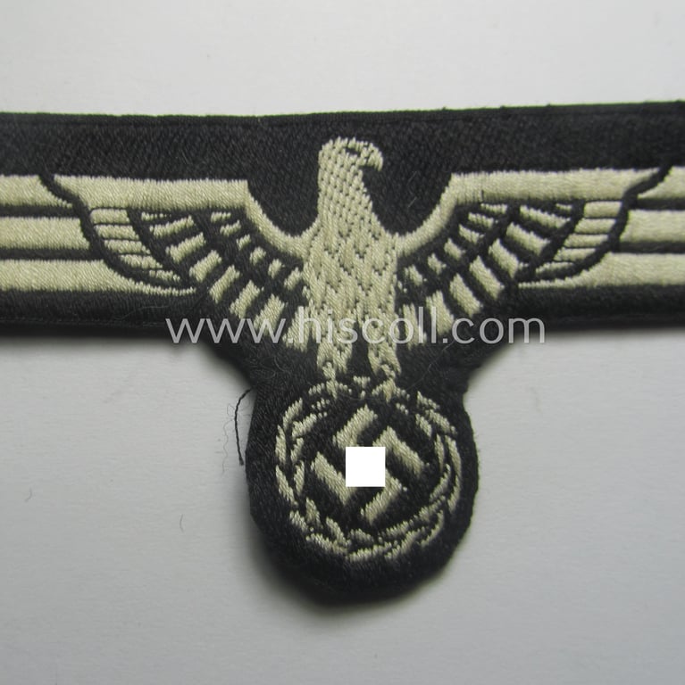 WH (Heeres) early- (ie. pre-) war-period- and/or white-coloured 'Panzer'-type breast-eagle of the so-called: 'M35'- (ie.'M36'-) pattern as was executed in the neat 'BeVo'-weave pattern on a black-coloured background