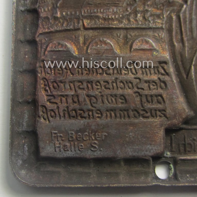 Superb - very detailed and most certainly scarcely found! - neatly golden-bronze-coloured (and I deem 'bronze'-based-) so-called: 'door-plaque' (ie. 'Türplakette') entitled: 'Jahrtausendfeier Merseburg - 21. 27. Juli 1933'