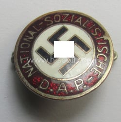 Unusually seen - smaller-sized- and darker-red-coloured! - 'N.S.D.A.P.'-membership-pin-...