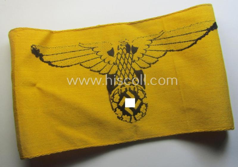 Linnen-based- and/or 'machine-woven', golden-yellow-coloured armband (ie. 'Armbinde') showing a woven eagle-device as specifically intended for (civilian) staff-members (ie. 'Zivilangestellten') of the armed forces ie. 'Deutsche Wehrmacht'