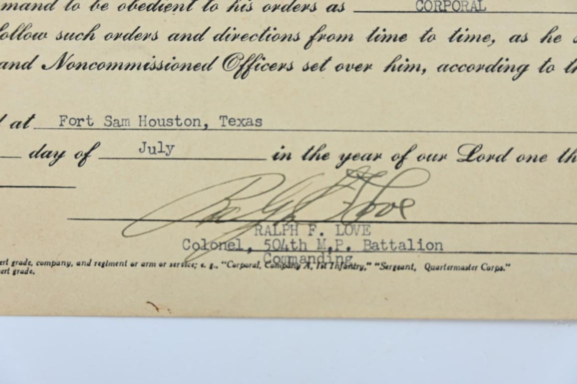 US WW2 Promotion Certificate Cpl. Allen L. Johnson 504th MP Battalion