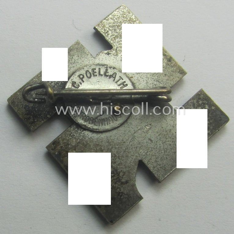 Commemorative - and 'Buntmetall'-based - 'tinnie' being a maker- (ie. 'C. Poellath'-) marked example depicting a swastika mentioning the region: 'Coburg' upon which a golden-toned 'label' showing the text: '75 Jahre - 1860 - 1936' is attached