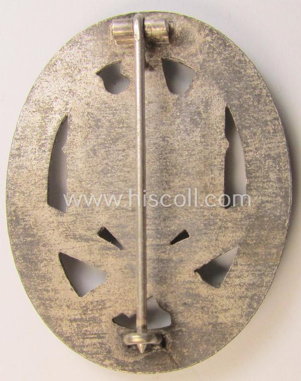 Attractive, 'Allgemeines Sturmabzeichen' (or: General Assault Badge ie. GAB) being a non-maker-marked, zinc- (ie. 'Feinzink'-) based: 'flat-back-variant' as was (presumably) produced by the maker (ie. 'Hersteller'): 'Hermann Wernstein'