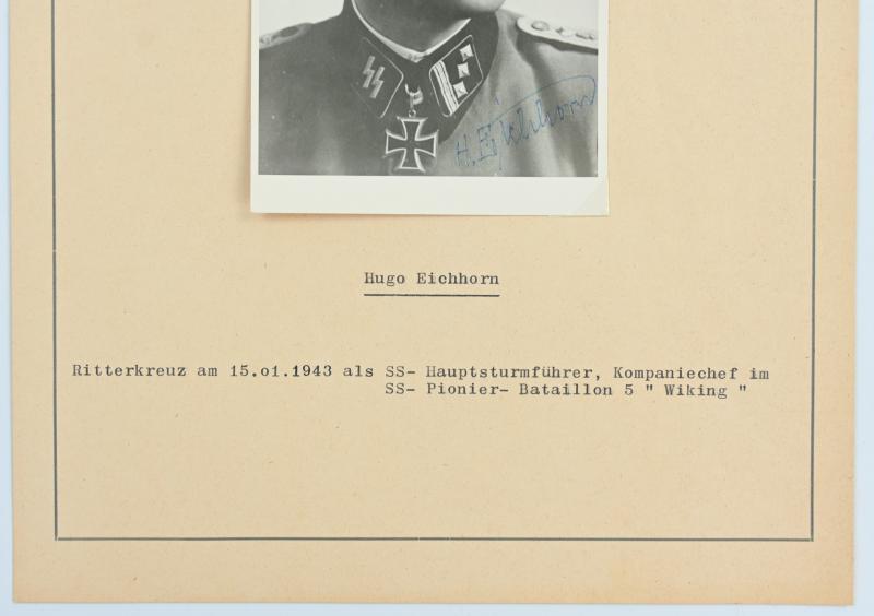 Postcard with Signature of Waffen-SS KC Recipient 'Hugo Eichhorn'