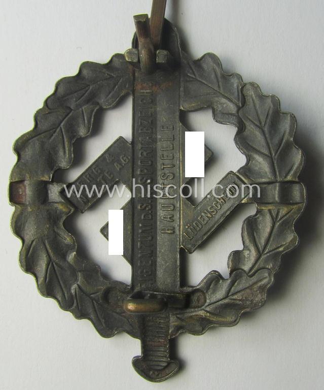 Early- (ie. mid-) war-period example of an: 'SA-Sportabzeichen in Bronze' being a very detailed and maker- (ie. 'Berg u. Nolte'-) marked example that is void of an impressed bearers'-number