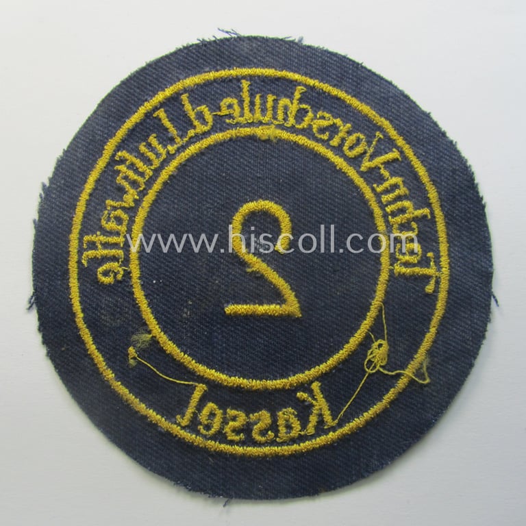 HJ- (ie. 'Flieger-HJ') specialist-armbadge (or: 'Schulabzeichen') depicting the text: 'Techn. Vorschule d. Luftwaffe - 2 - Kassel'
