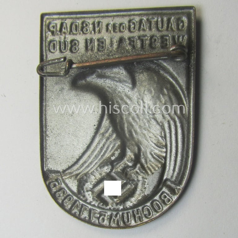 Commemorative - zinc-based and silver-coloured - N.S.D.A.P.-related 'tinnie', being a non-maker marked example: 'Gautag der N.S.D.A.P. - Westfalen Süd - Bochum - 5.7./7/1935'