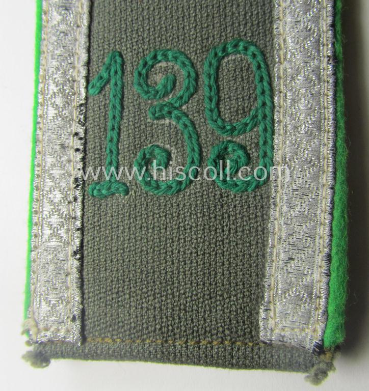 Single, WH (Heeres) NCO-type (ie. 'M36- o. M40'-pattern- and 'rounded-styled-') neatly 'cyphered' shoulderstrap as was intended for usage by an: 'Uffz. des Gebirgsjäger-Rgts. 139' (part of the: '3. Gebirgs-Div.)