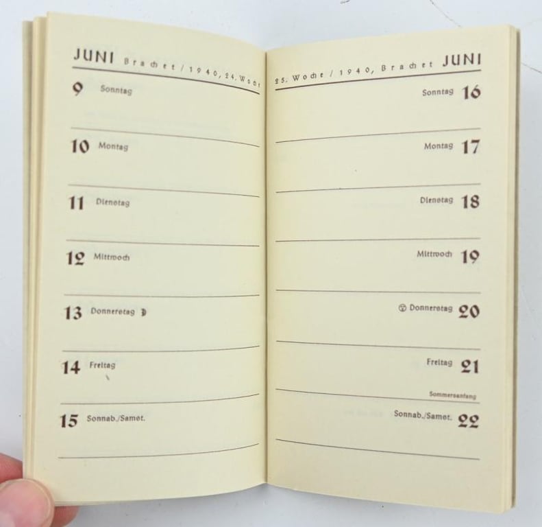 German Third Reich Era Pocket Kalender 1940