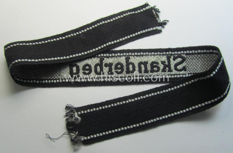 Superb - and rarely encountered! - example of a Waffen-SS, 'semi-BeVo'-pattern, EM- (ie. NCO-) type cuff-title (ie. 'Ärmelstreifen') as was intended for a member of the: '21. Waffen-Grenadier-Division der SS' “Skanderbeg” (ie. 'albanische Nr....