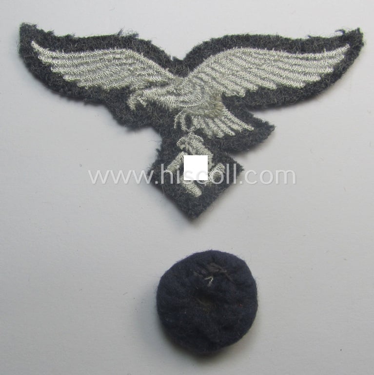 'Virtually mint- ie. unissued', WH (Luftwaffe) cap-eagle and cocarde-set as was specifically intended for usage onto the LW side-caps (ie. 'Schiffchen') or M43-field-caps ('Einheitsfeldmützen')