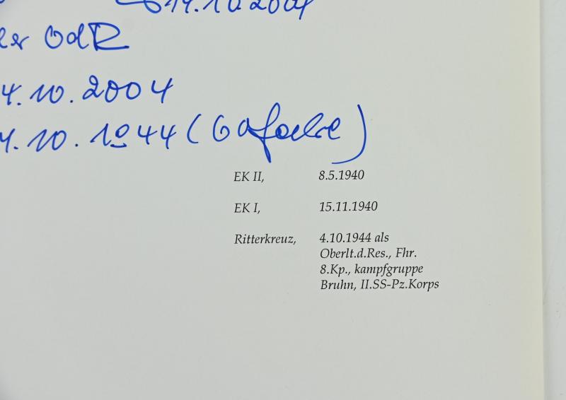 Signature of Wehrmacht Heer KC Recipient 'Wolfram Kertz'