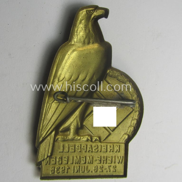Commemorative, golden-bronze-toned N.S.D.A.P.-related day-badge (ie. 'tinnie') as issued to commemorate the: 'Kreisappell - Wiehe-Memleben - 27.-28. Juni 1936'