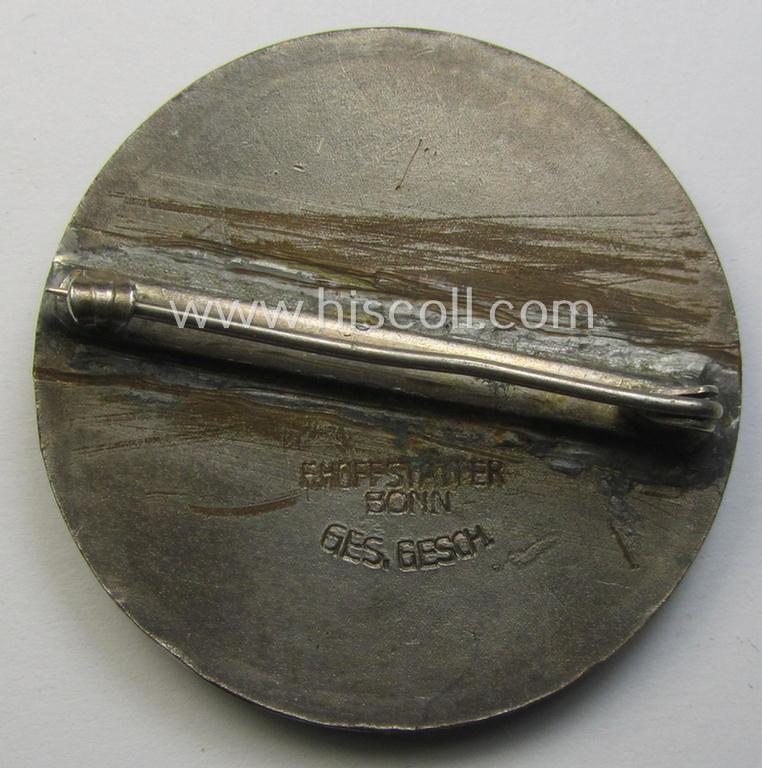 Attractive - albeit period repaired - DRK- (ie. 'Deutsches Rotes Kreuz'- or German Red Cross) related so-called: nurses'-brooch entitled: 'Freie Schwesternschaft' (being a moderately used-, multi-coloured-enamelled and maker-marked example)