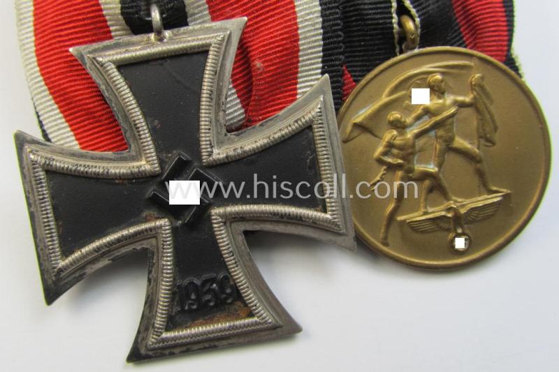 Attractive - albeit partly somewhat rust-stained - example of a 2-pieced WH (Heeres o. KM etc.) medal-bar (ie. 'Orden- o. Doppelspange') showing resp. an: 'EKII. Kl.' and a Czech 'Anschluss'-medal