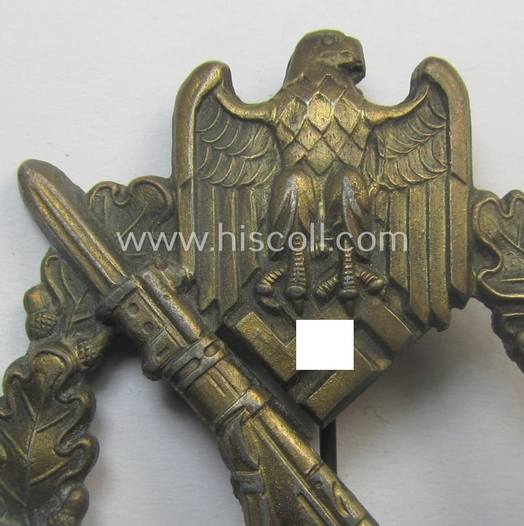 Superb, 'Infanterie Sturmabzeichen in Bronze' (or: bronze-class infantry-assault-badge ie. IAB) being a non-maker-marked, so-called: 'semi-hollow-back'-example as was (I deem) produced by the: 'R.A. Karneth u. Söhne'-company