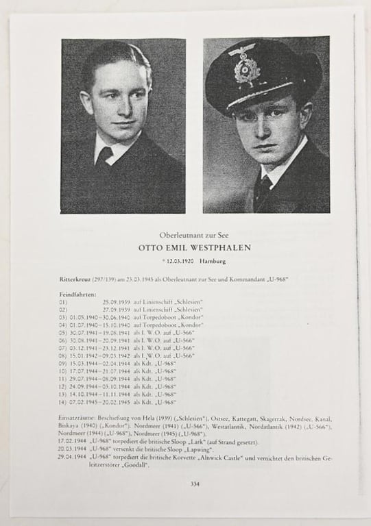 Signature of Kriegsmarine KC Recipient 'Otto Westphalen'