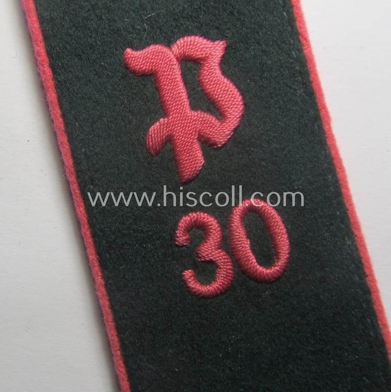 Single, early-war-period (ie. 'M40'-pattern) WH (Heeres) 'cyphered', EM-type shoulderstrap as was intended for a: 'Soldat u. Mitglied des Panzerabwehr-Abtlgs. 30'