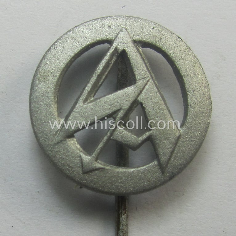 'Virtually mint', SA- (ie. 'Sturmabteilungen der N.S.D.AP.'-) related lapel-pin (ie. 'Zivilabzeichen') being a silvered 'Feinzink'-based example that bears the makers'-designation: RzM M1/24 (= 'Overhoff & Cie. ')