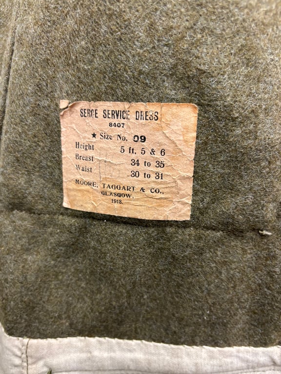 1902 Pattern Serge Service Dress Jacket Dated 1918