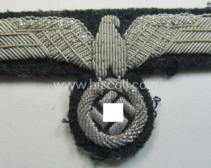 Attractive - and moderately used! - WH (Heeres) officers'-type, hand-embroidered breast-eagle (ie. 'Brustadler für Offiziere') as was executed in bright-silverish-coloured braid as was intended for usage on the various officers'-pattern tunics