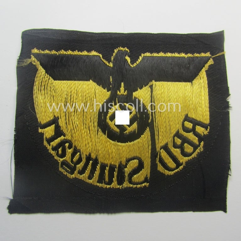 RB- ('Reichsbahn'-) related arm-eagle as executed in 'BeVo'-weave style as was intended for an official of the: 'Deutsche Reichsbahn' ie. the 'RBD Stuttgart' (or: 'Reichsbahndirektion Stuttgart')