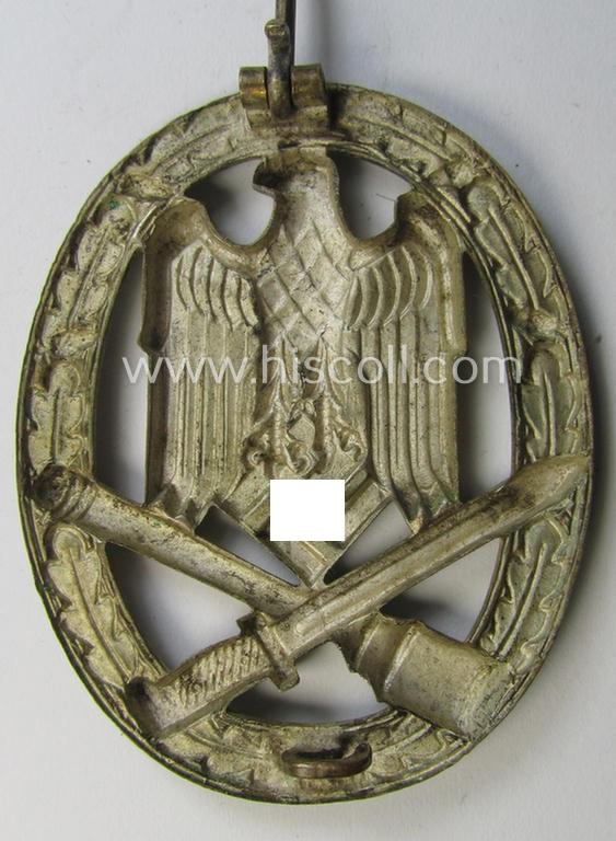 Superb - and moderately worn! - 'Allgemeines Sturmabzeichen' (or: General Assault Badge ie. GAB) being an unmarked, 'Buntmetall'-based- and/or 'hollow-back'-specimen as was produced by the: 'Wilhelm Deumer'-company