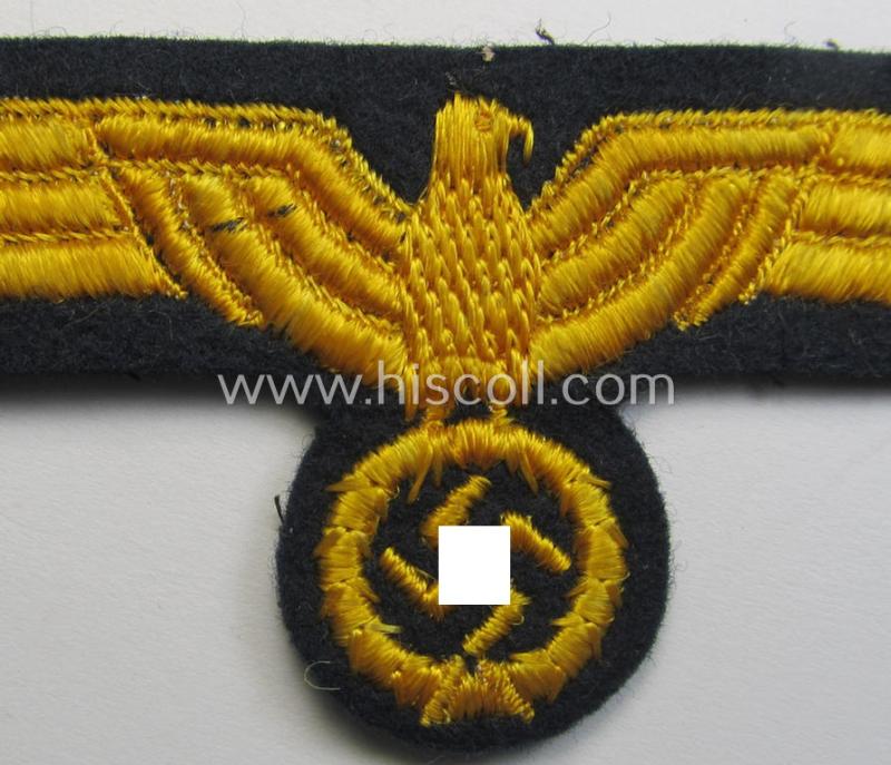 WH (Kriegsmarine) breast-eagle (ie. 'Brustadler für Mannschaften u. Uffz. der Kriegsmarine') being a 'standard-pattern'- and neatly machine-embroidered example that comes in a 'virtually mint- ie. unissued' condition