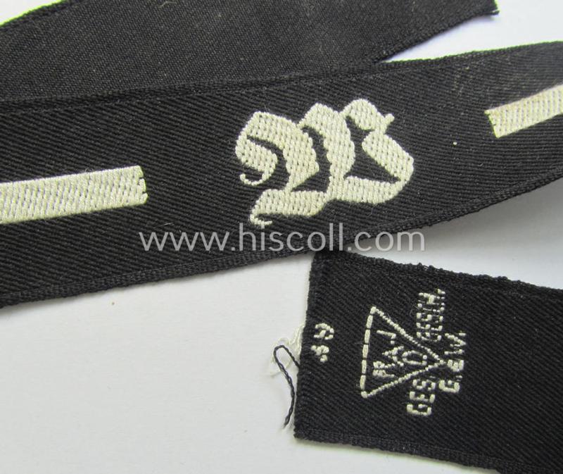 Attractive, RAD (ie. 'Reichsarbeitsdienst') EM- (ie. NCO-) pattern, commemorative cuff-title (ie. 'Dienstärmelstreifen') depicting a capital 'W'-character (as was intended for non-commisioned-staff working on the various 'Westwall'-fortificat...