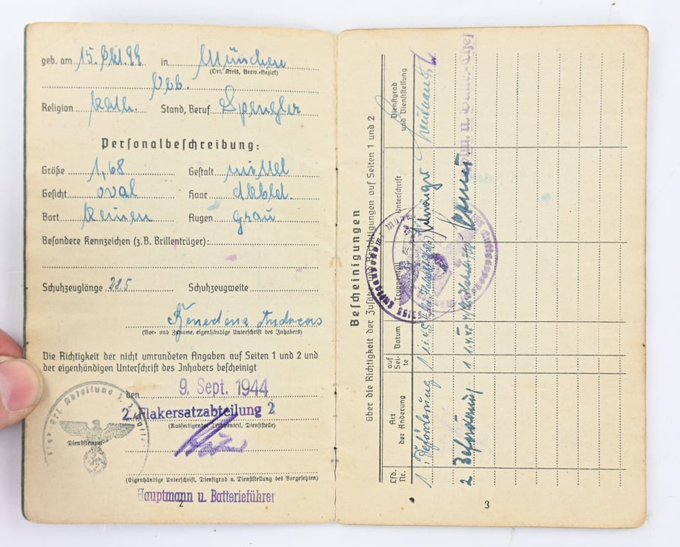 German LW Soldbuch Flakabteilung 768